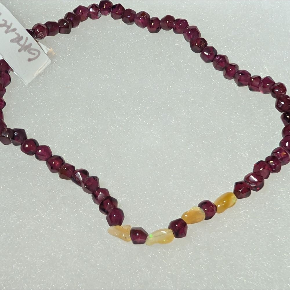Handmade Faceted Garnet And Honey Ethiopian Opal Stretch Bracelet